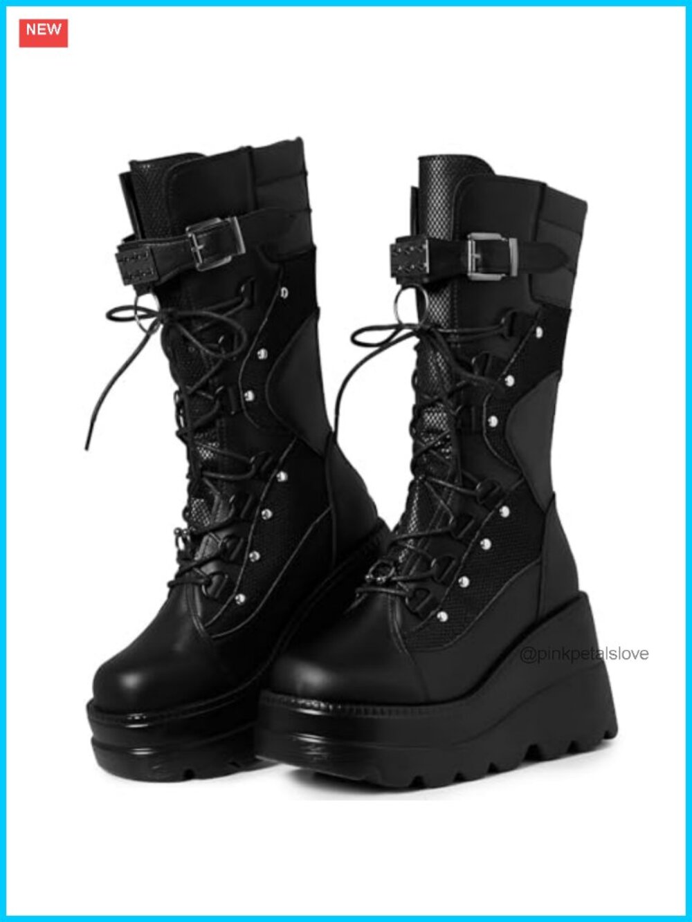 PU Leather Faux Suede Mid Calf Platform Boots Chunky Wedge Goth Rave